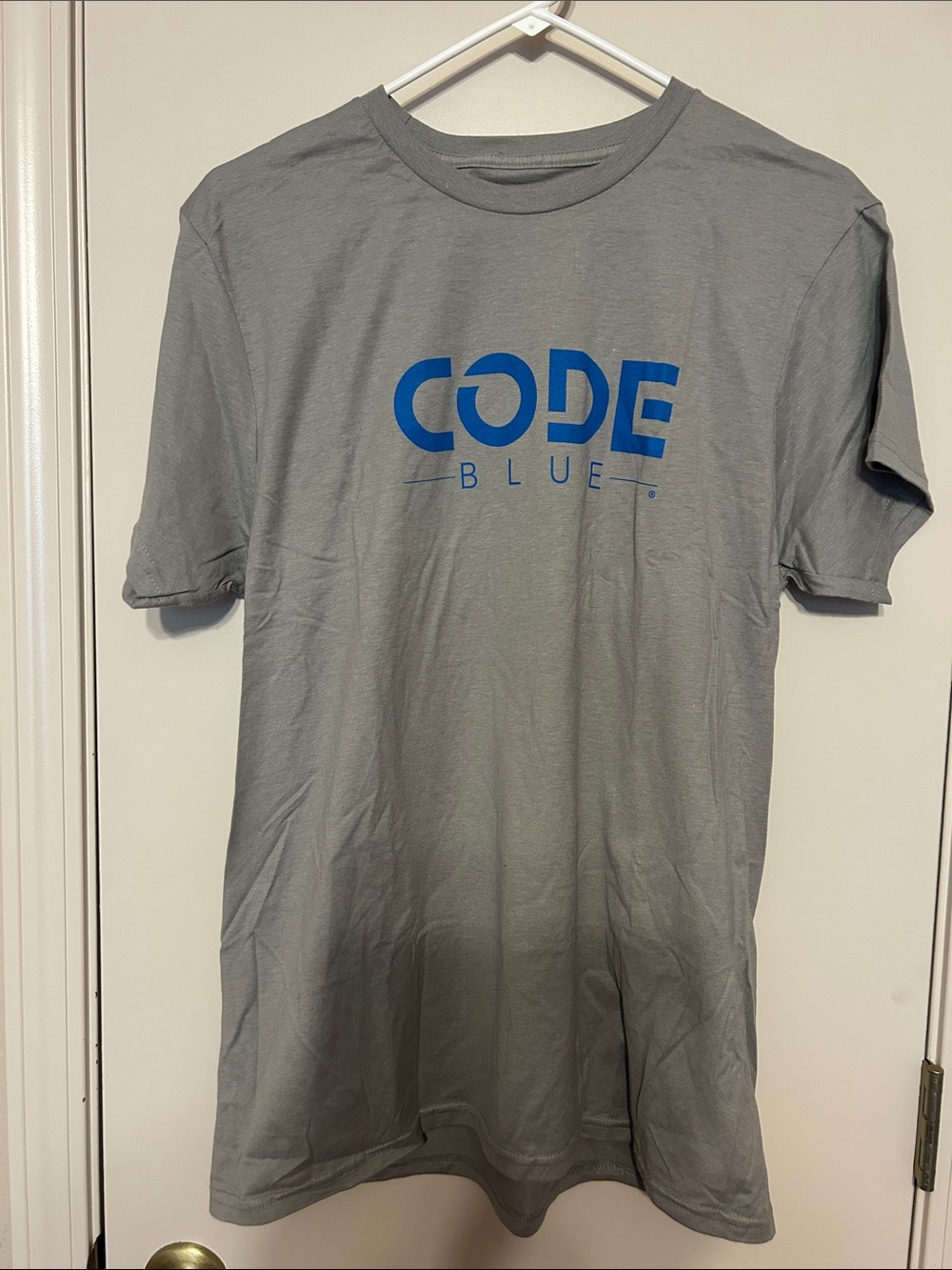 Hanes Gray Short-Sleeve Tee with Blue CODE BLUE Logo